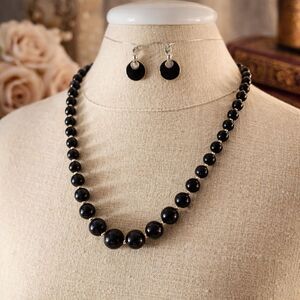 Boho Black Beaded Necklace and Earrings Set Minimalist Chic Statement Jewelry